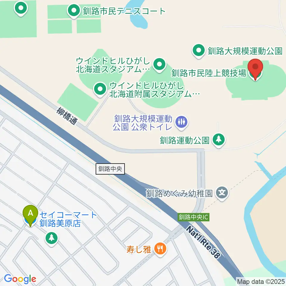 釧路市民陸上競技場周辺のコンビニエンスストア一覧地図