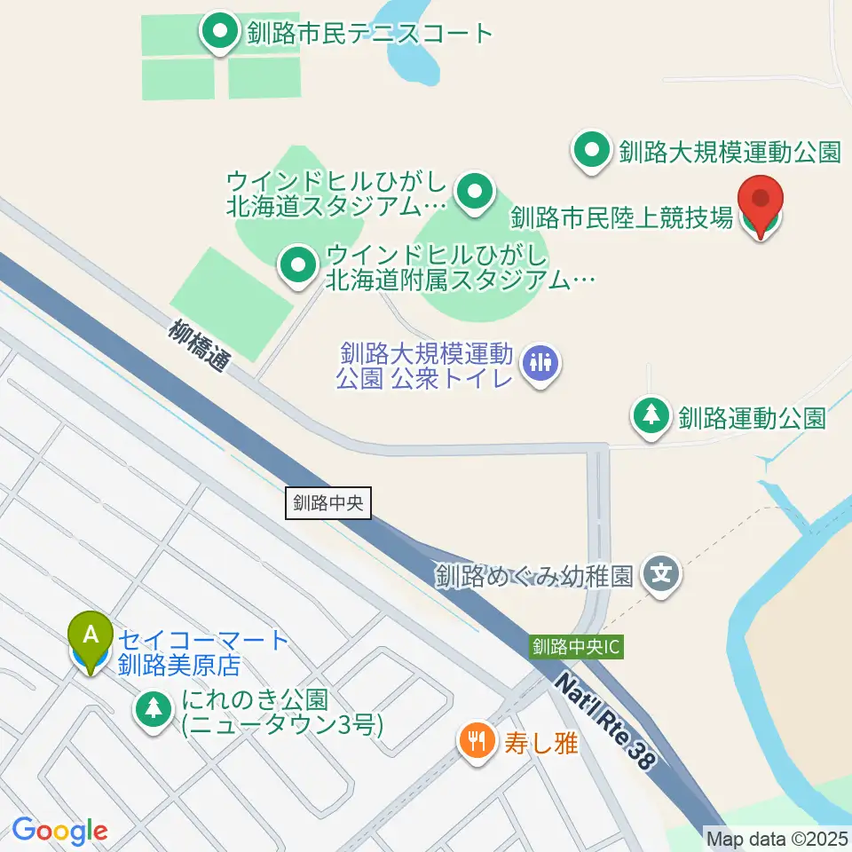 釧路市民陸上競技場周辺のコンビニエンスストア一覧地図
