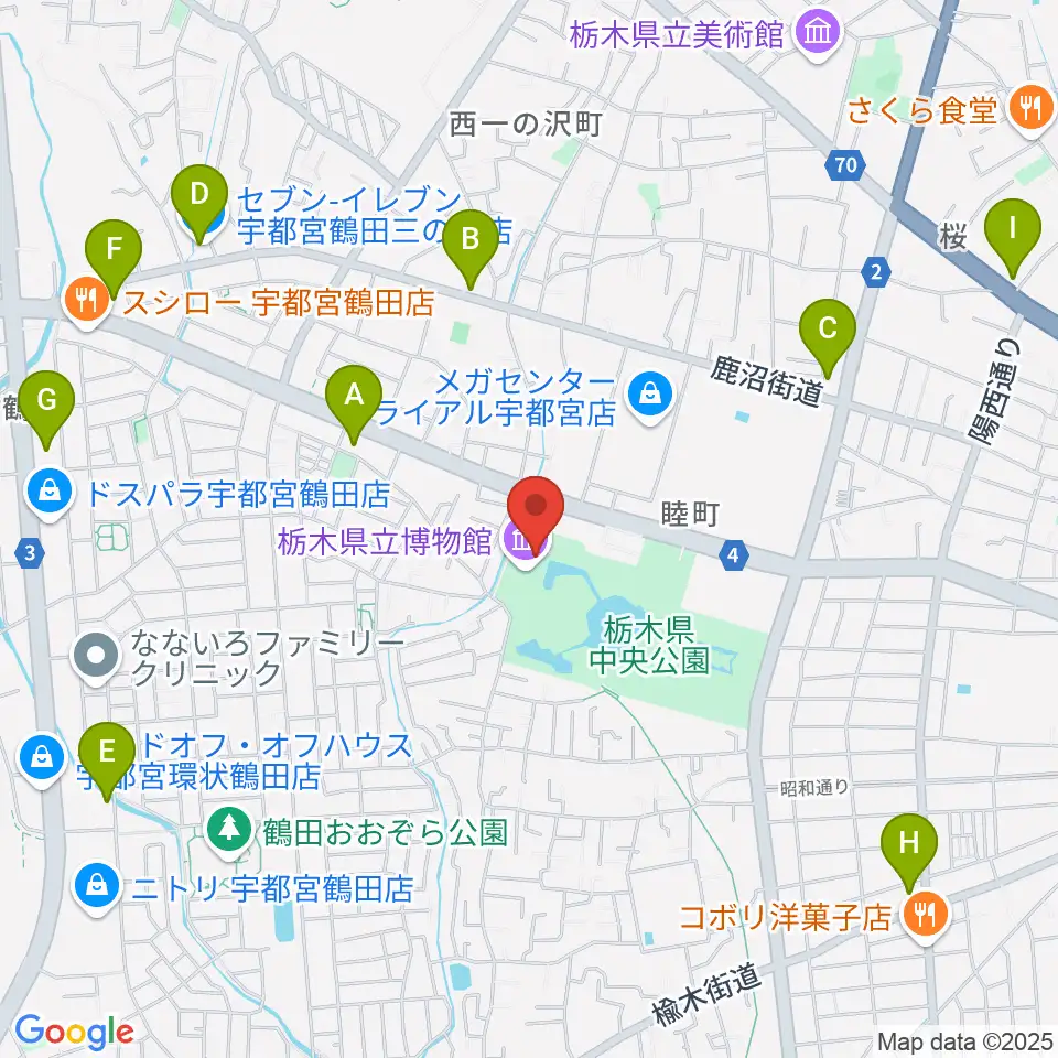 栃木県立博物館周辺のコンビニエンスストア一覧地図