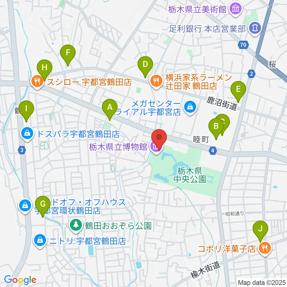 栃木県立博物館周辺のコンビニエンスストア一覧地図