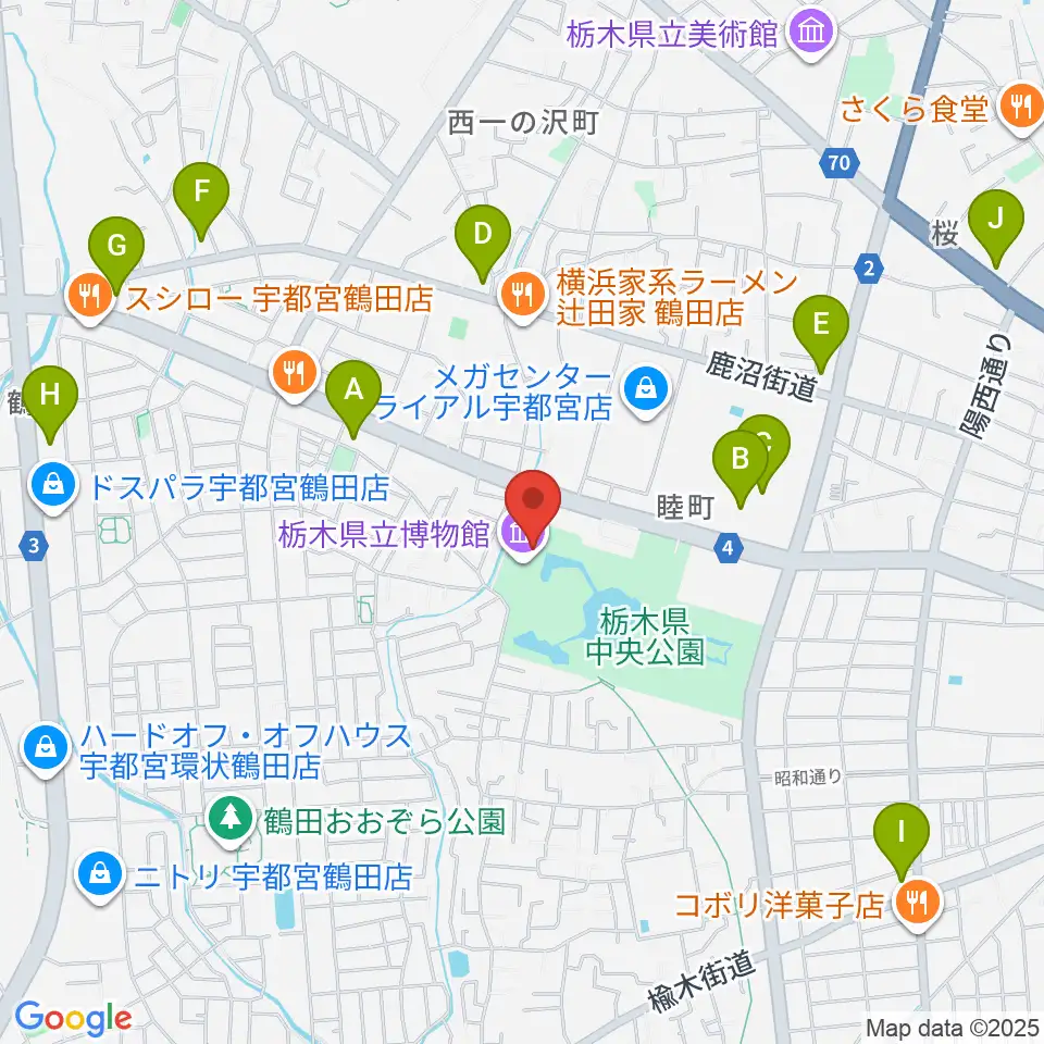 栃木県立博物館周辺のコンビニエンスストア一覧地図