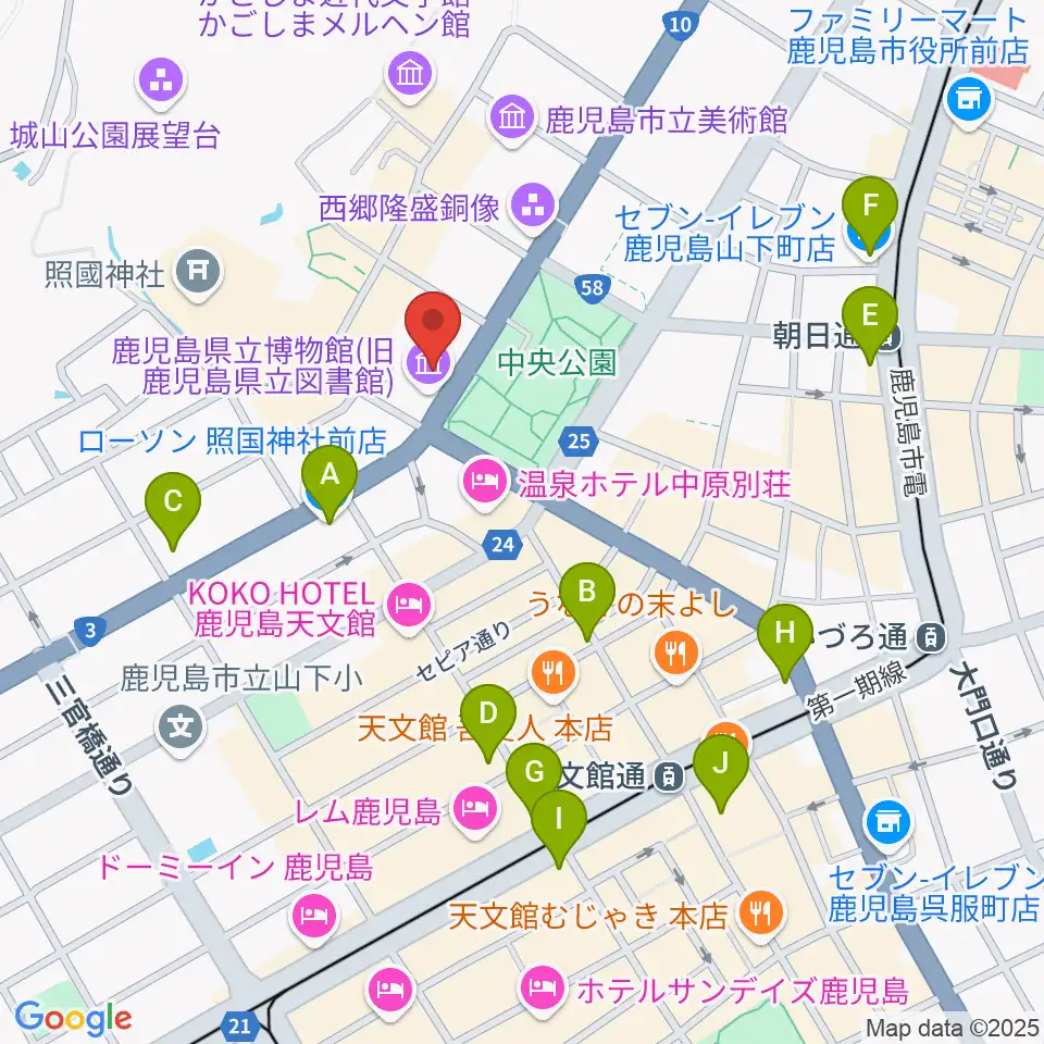 鹿児島県立博物館周辺のコンビニエンスストア一覧地図