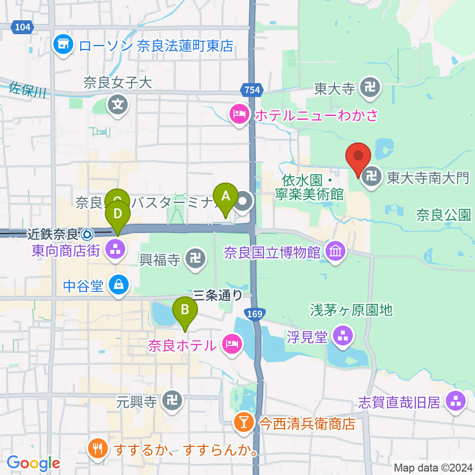 東大寺ミュージアム周辺のコンビニエンスストア一覧地図