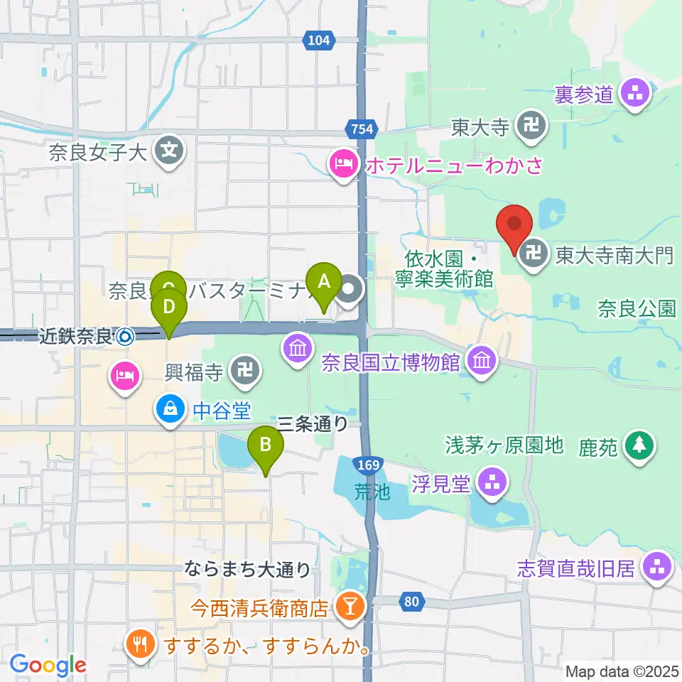 東大寺ミュージアム周辺のコンビニエンスストア一覧地図