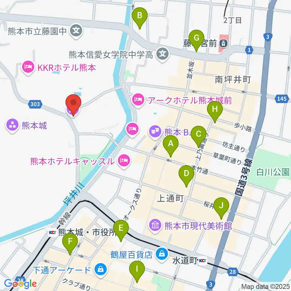 熊本県立美術館分館周辺のコンビニエンスストア一覧地図