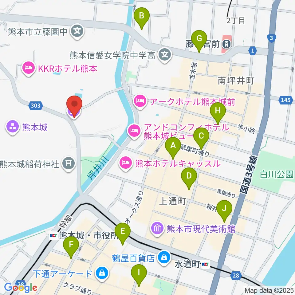 熊本県立美術館分館周辺のコンビニエンスストア一覧地図