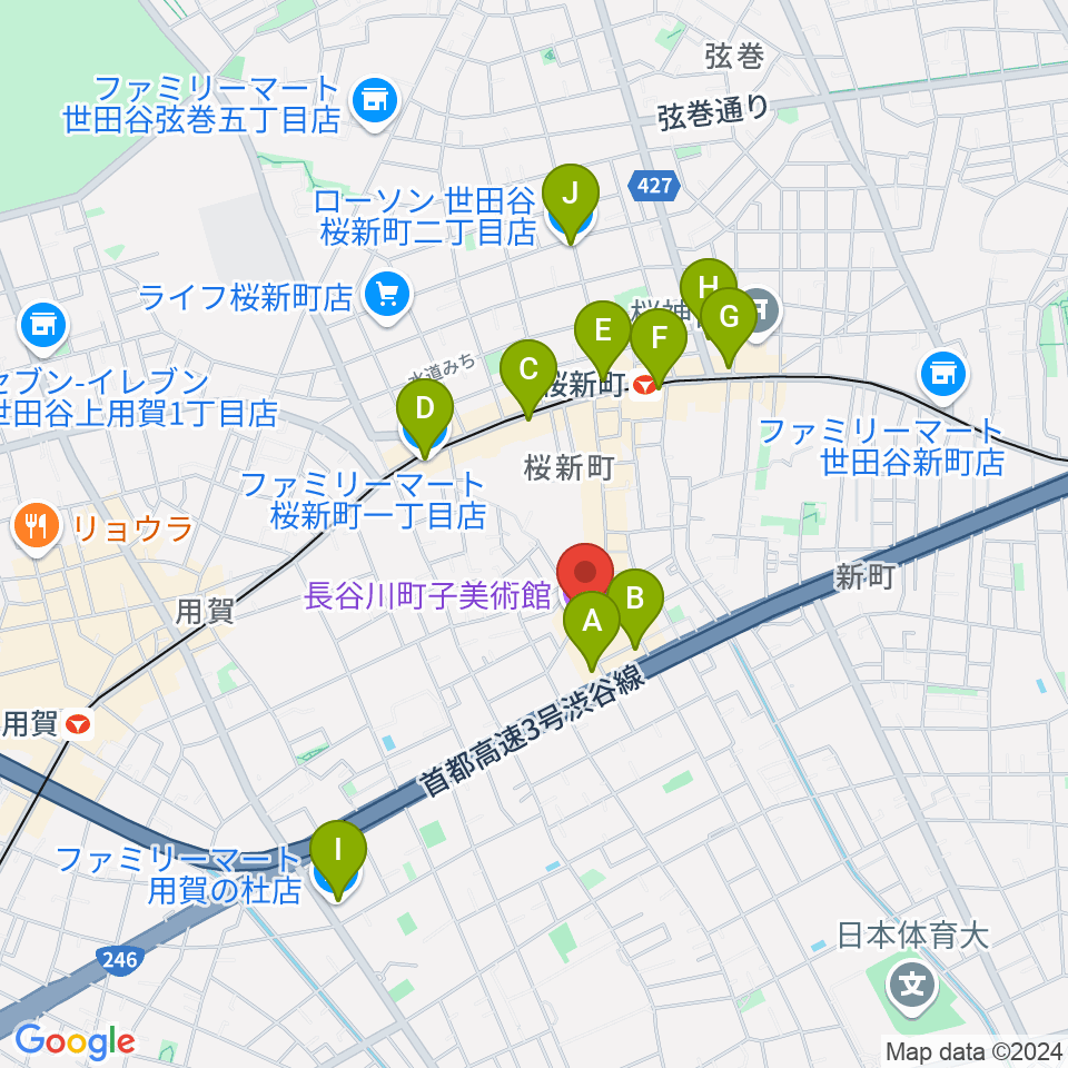 長谷川町子美術館・記念館周辺のコンビニエンスストア一覧地図