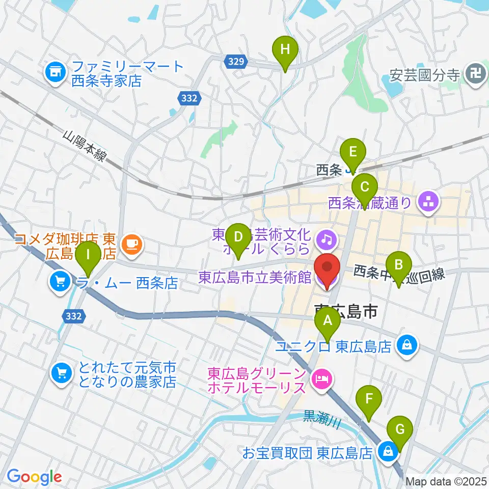 東広島市立美術館周辺のコンビニエンスストア一覧地図