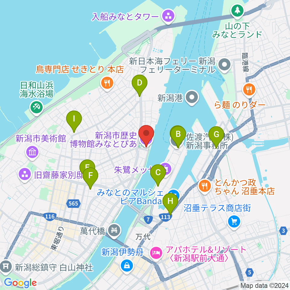 新潟市歴史博物館みなとぴあ周辺のコンビニエンスストア一覧地図