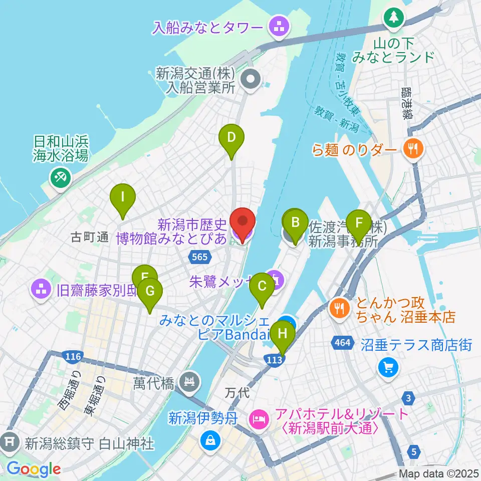 新潟市歴史博物館みなとぴあ周辺のコンビニエンスストア一覧地図