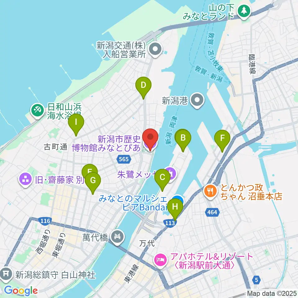 新潟市歴史博物館みなとぴあ周辺のコンビニエンスストア一覧地図