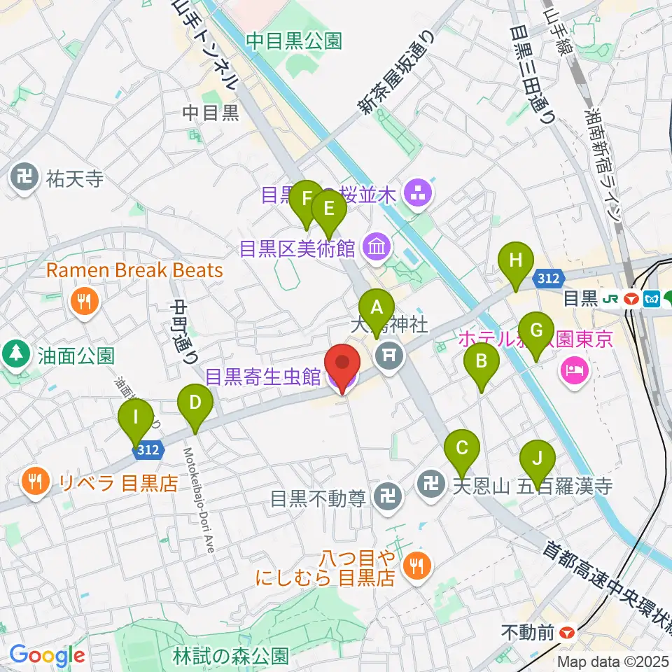 目黒寄生虫館周辺のコンビニエンスストア一覧地図