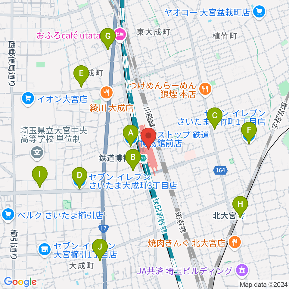 鉄道博物館周辺のコンビニエンスストア一覧地図