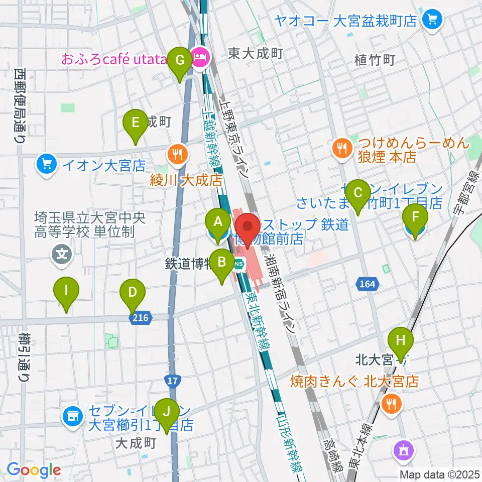 鉄道博物館周辺のコンビニエンスストア一覧地図