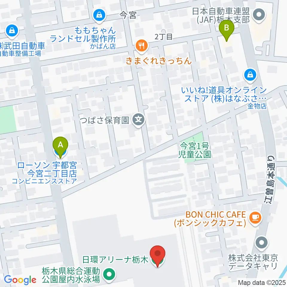 日環アリーナ栃木周辺のコンビニエンスストア一覧地図