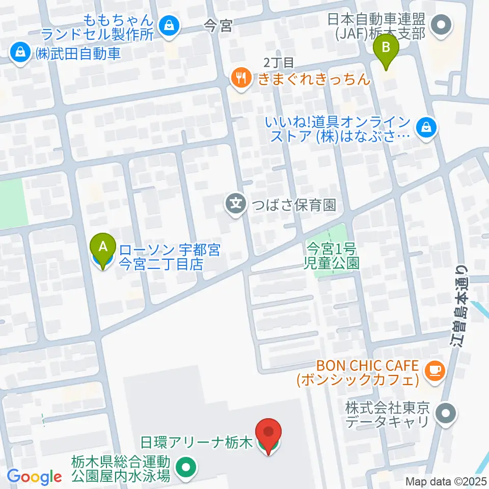 日環アリーナ栃木周辺のコンビニエンスストア一覧地図