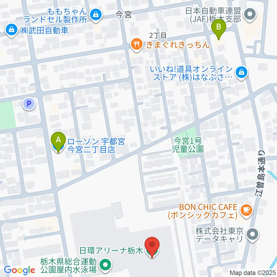 日環アリーナ栃木周辺のコンビニエンスストア一覧地図