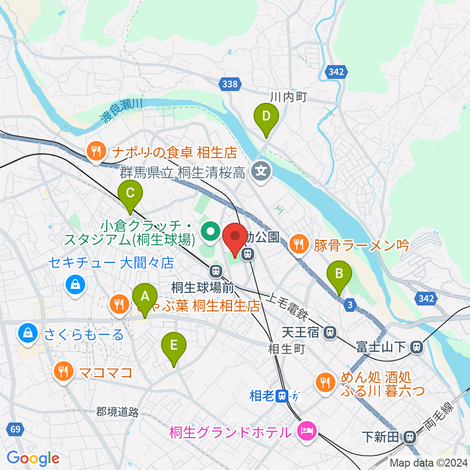 桐生ガススポーツセンター周辺のコンビニエンスストア一覧地図