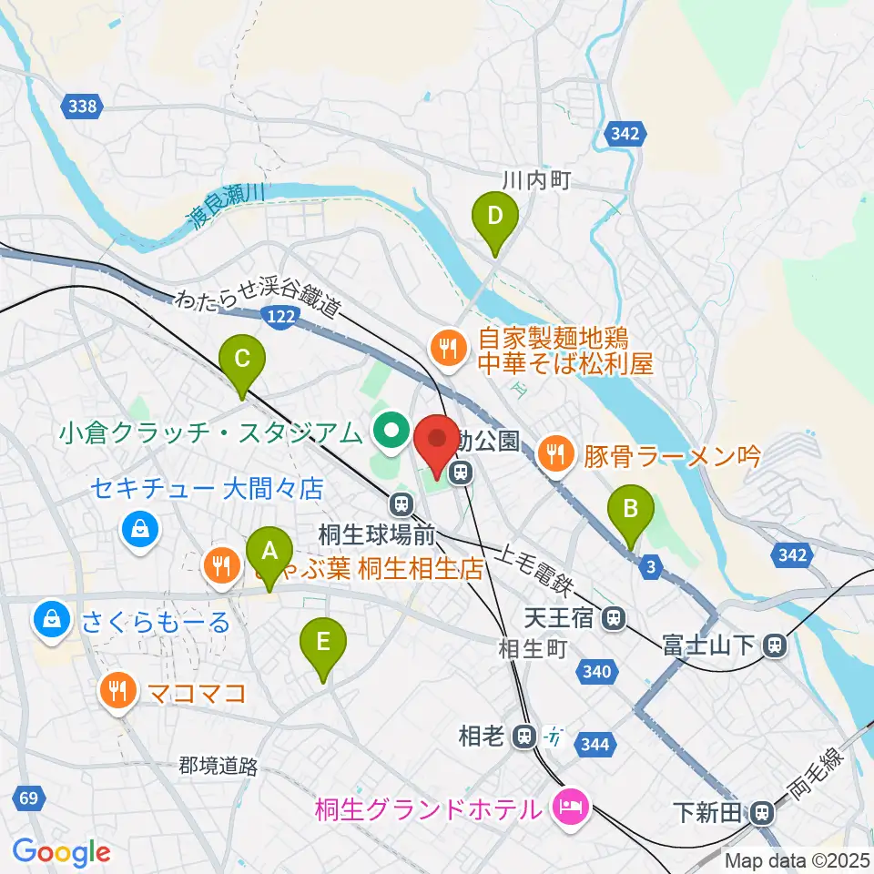 桐生ガススポーツセンター周辺のコンビニエンスストア一覧地図
