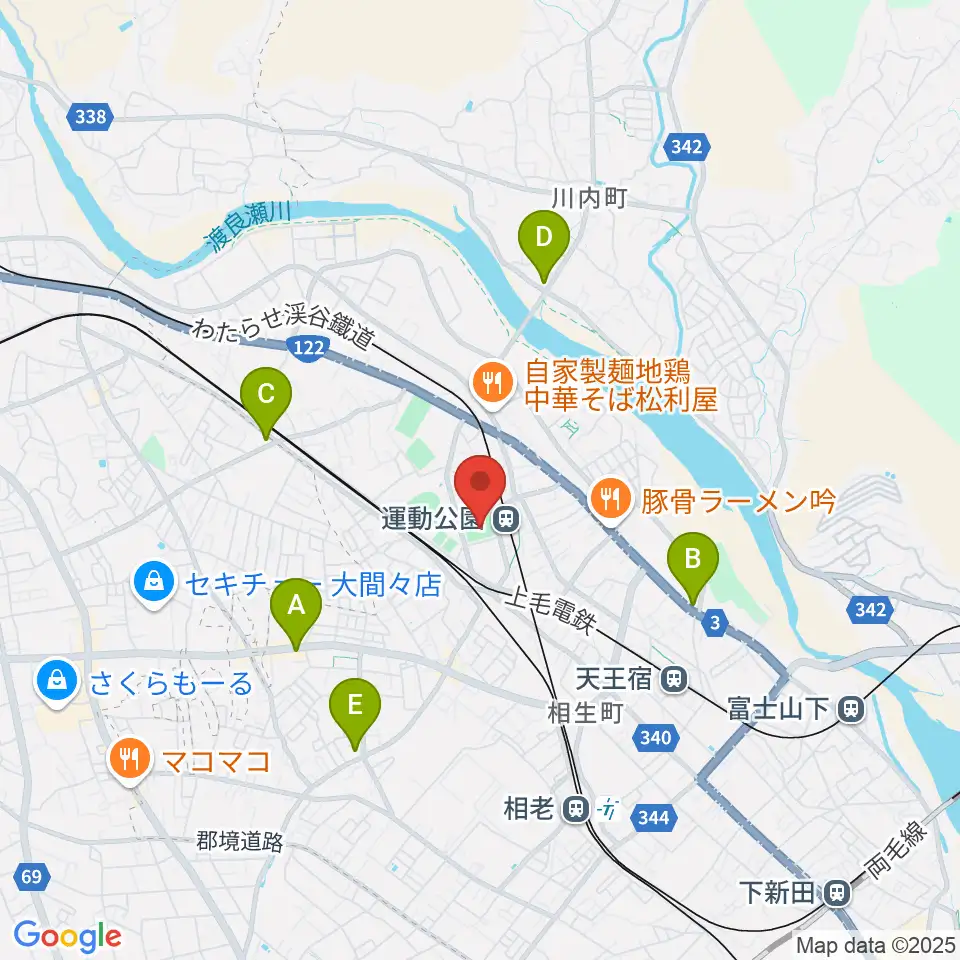 桐生ガススポーツセンター周辺のコンビニエンスストア一覧地図