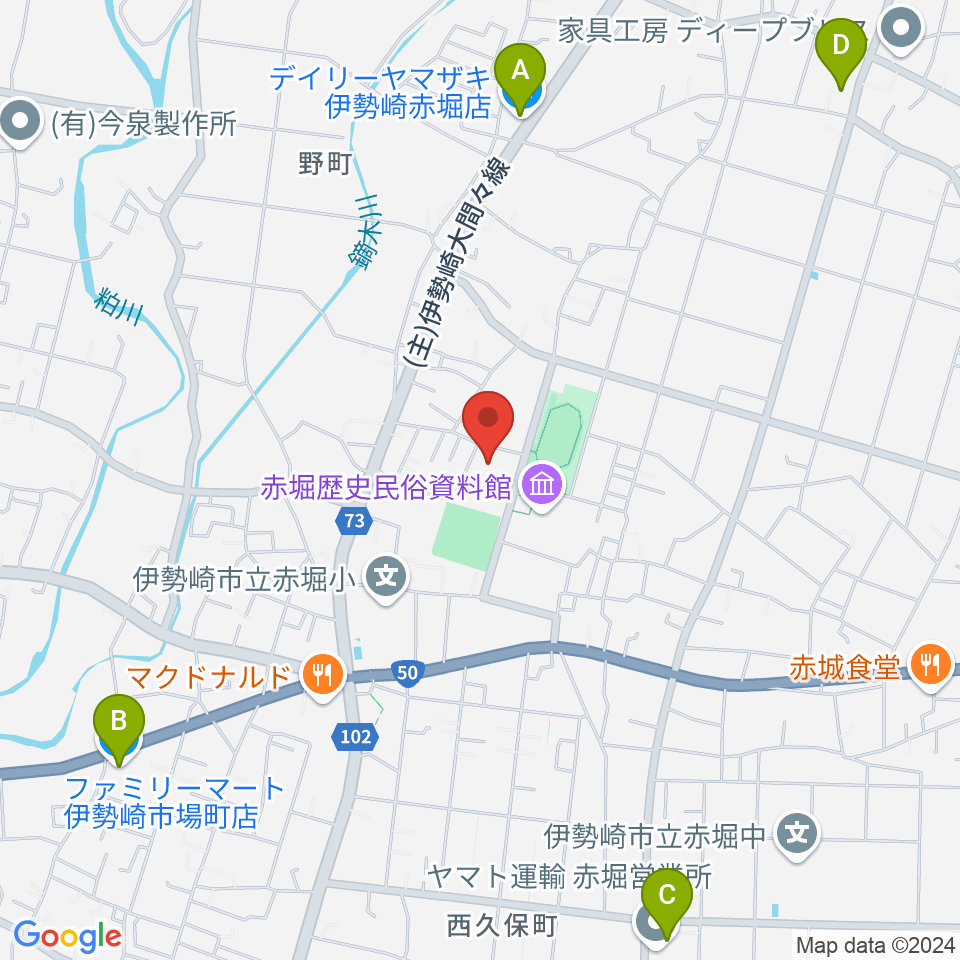 赤堀芸術文化プラザ周辺のコンビニエンスストア一覧地図