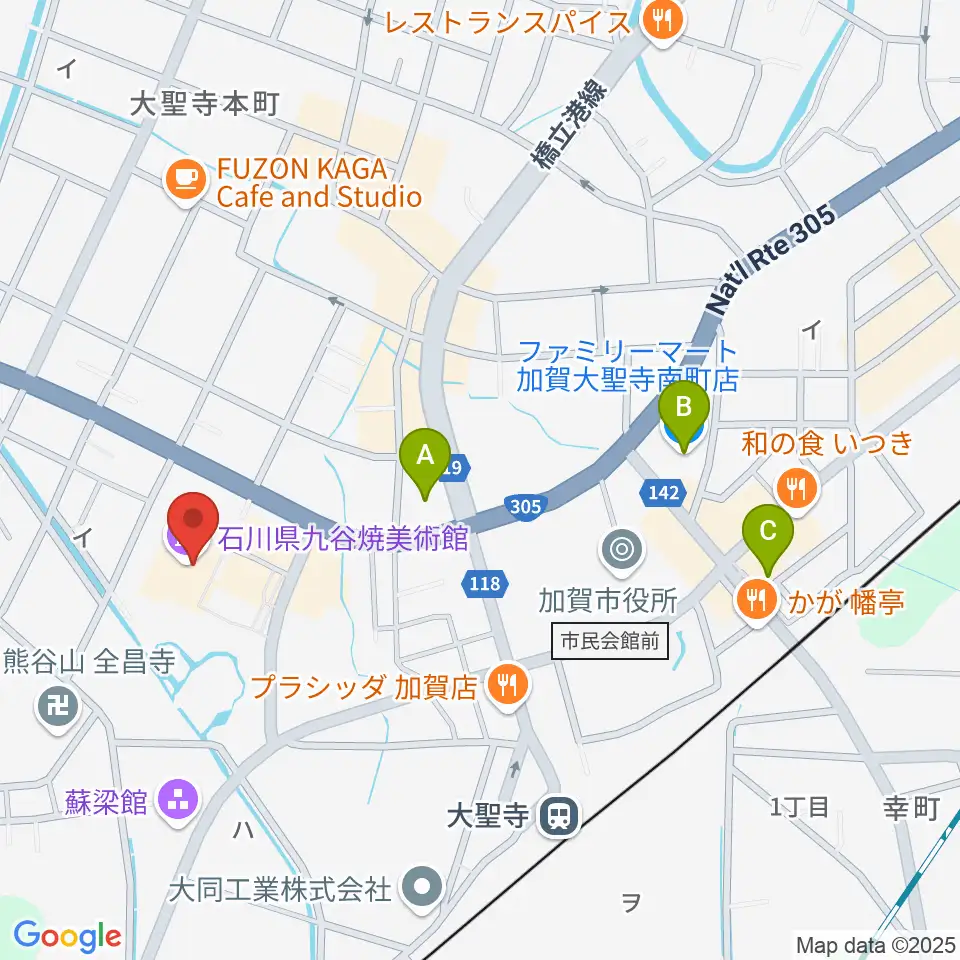 石川県九谷焼美術館周辺のコンビニエンスストア一覧地図