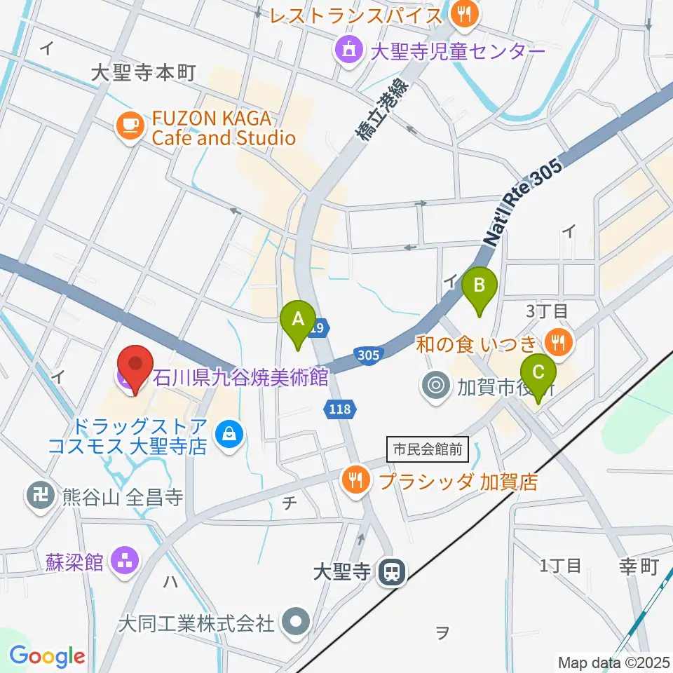 石川県九谷焼美術館周辺のコンビニエンスストア一覧地図