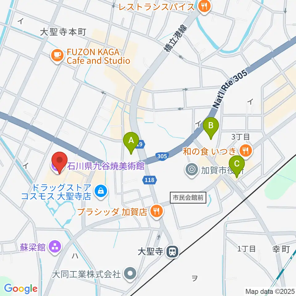 石川県九谷焼美術館周辺のコンビニエンスストア一覧地図