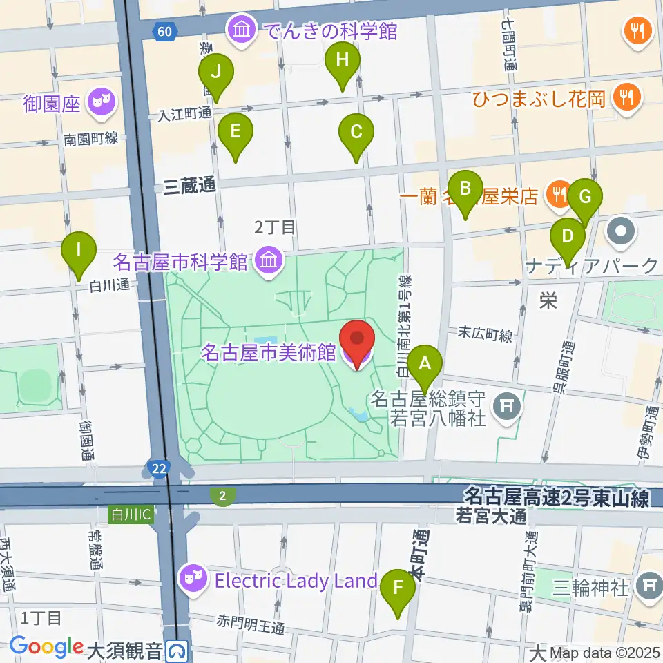 名古屋市美術館周辺のコンビニエンスストア一覧地図