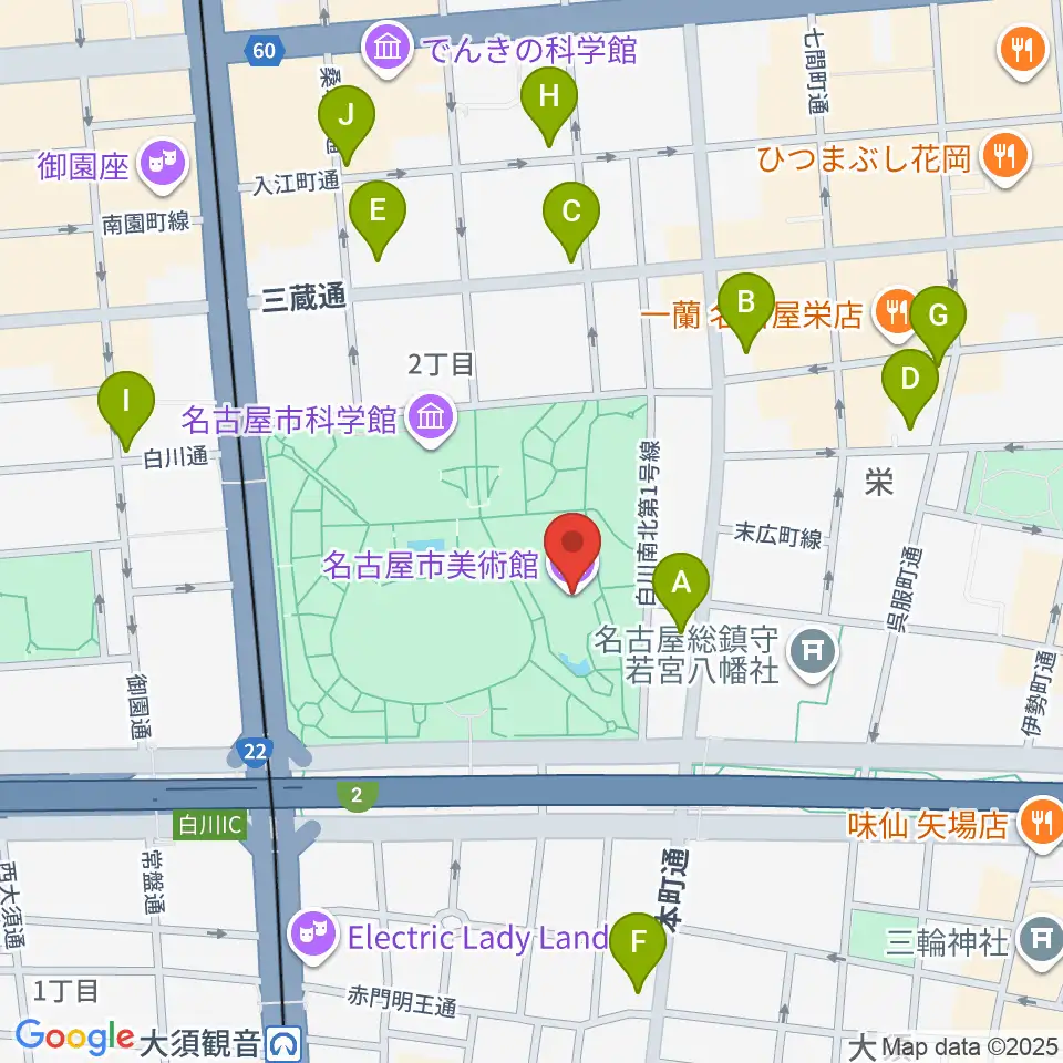 名古屋市美術館周辺のコンビニエンスストア一覧地図