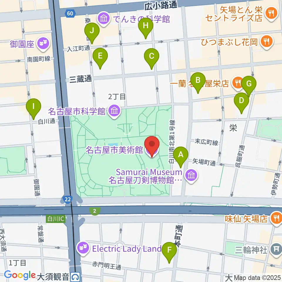 名古屋市美術館周辺のコンビニエンスストア一覧地図