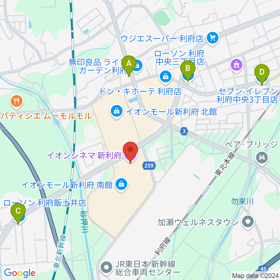 イオンシネマ新利府周辺のコンビニエンスストア一覧地図