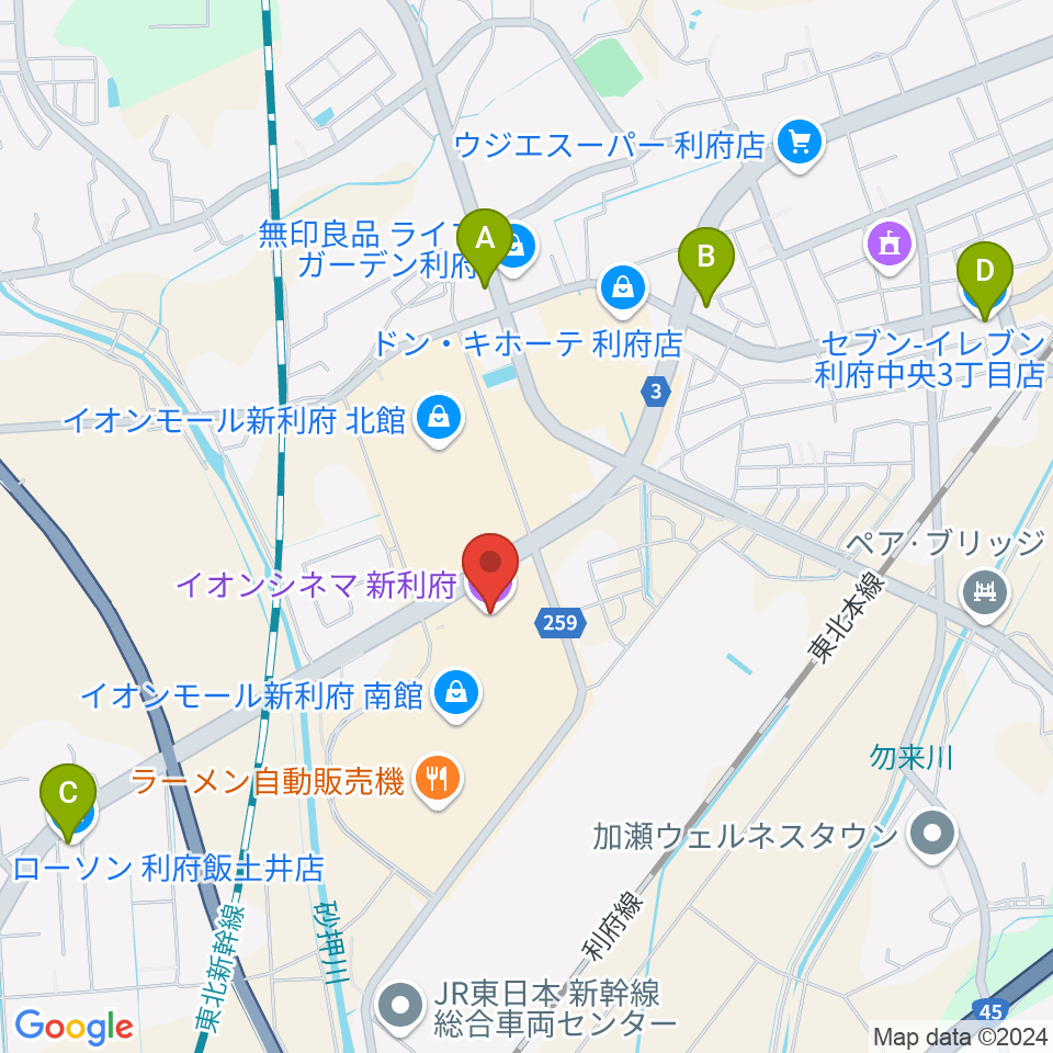 イオンシネマ新利府周辺のコンビニエンスストア一覧地図