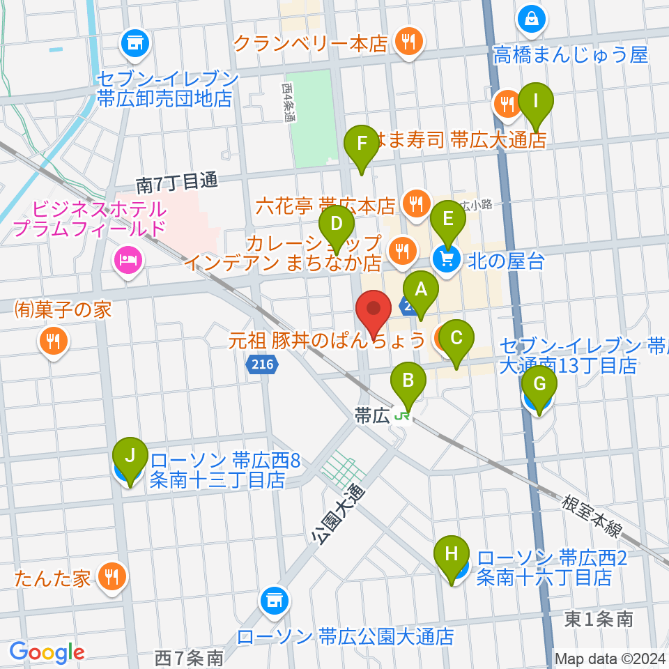 シネマ太陽帯広周辺のコンビニエンスストア一覧地図