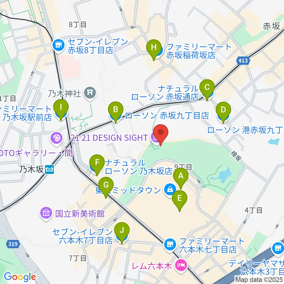 21_21 DESIGN SIGHT周辺のコンビニエンスストア一覧地図