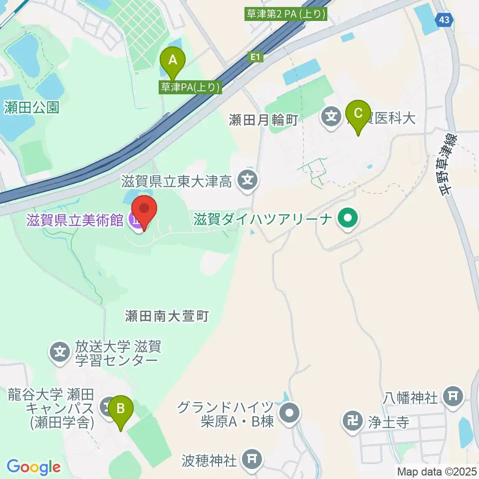 滋賀県立美術館周辺のコンビニエンスストア一覧地図