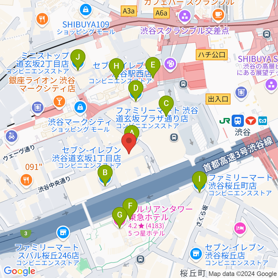 イケシブ 池部楽器渋谷店周辺のコンビニエンスストア一覧地図