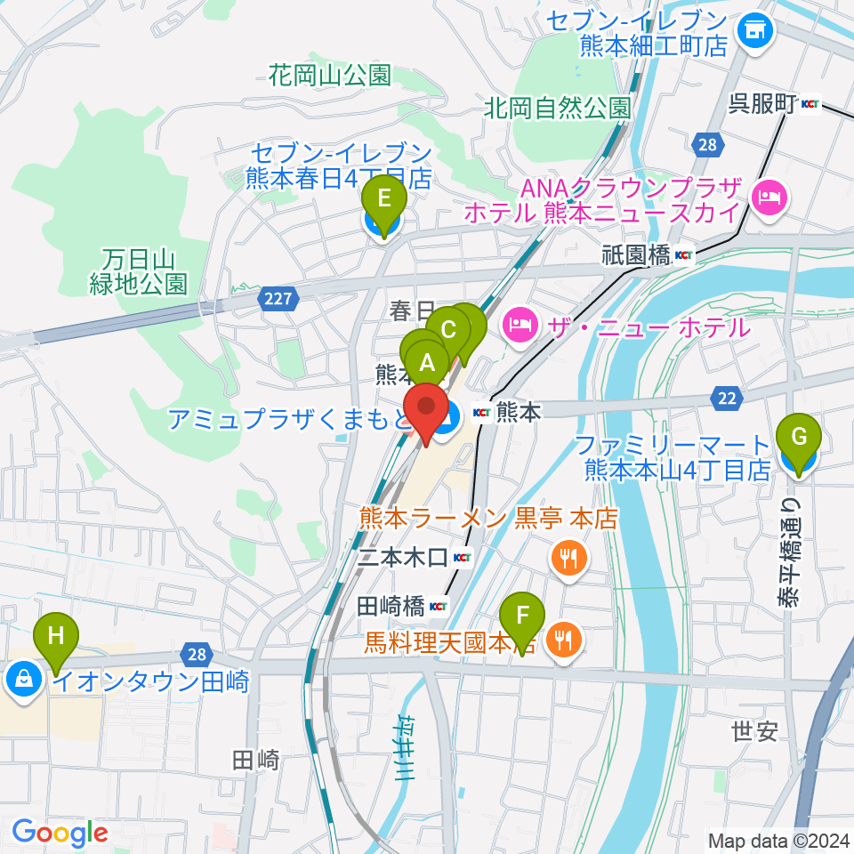 熊本ピカデリー周辺のコンビニエンスストア一覧地図