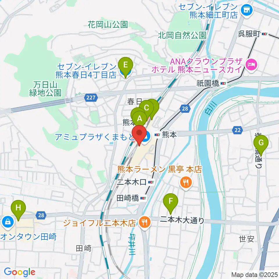 熊本ピカデリー周辺のコンビニエンスストア一覧地図