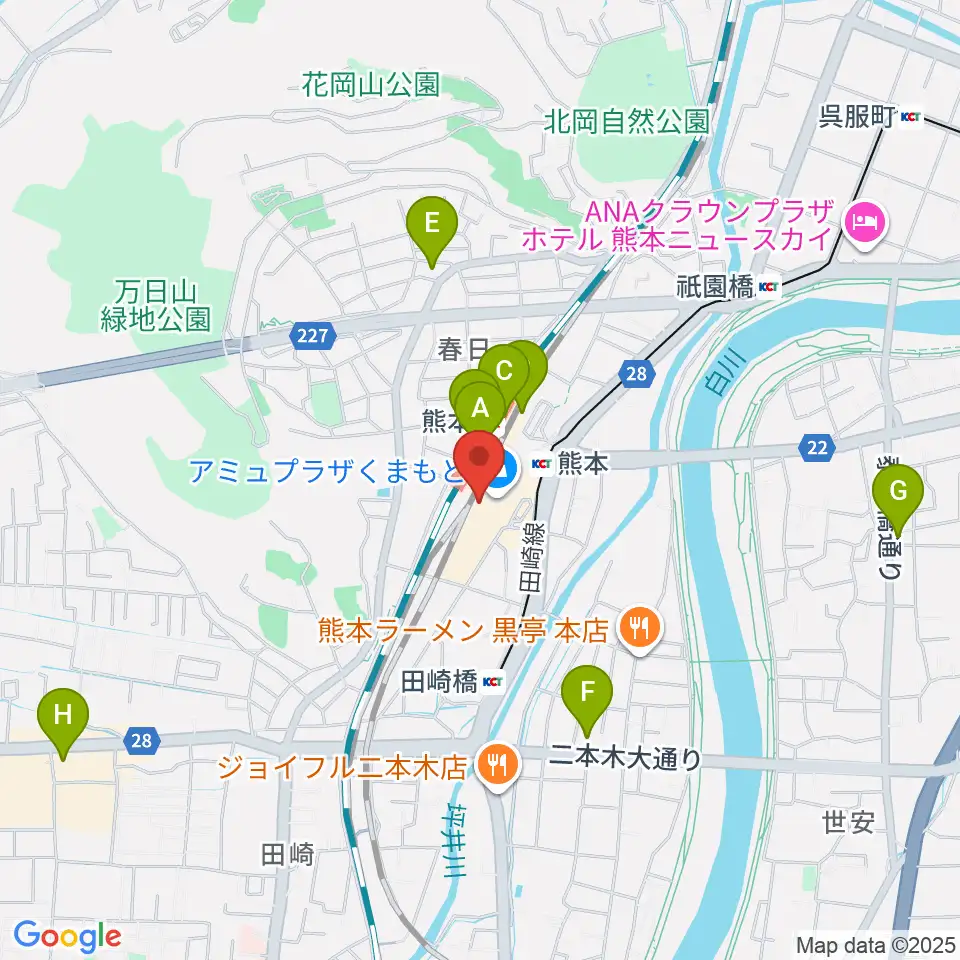 熊本ピカデリー周辺のコンビニエンスストア一覧地図