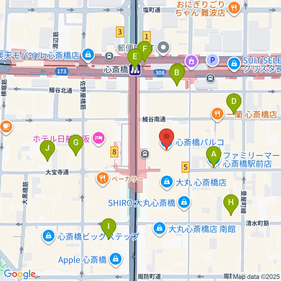 シアタス心斎橋周辺のコンビニエンスストア一覧地図