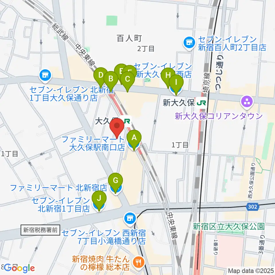 ON AIR 大久保スタジオ周辺のコンビニエンスストア一覧地図