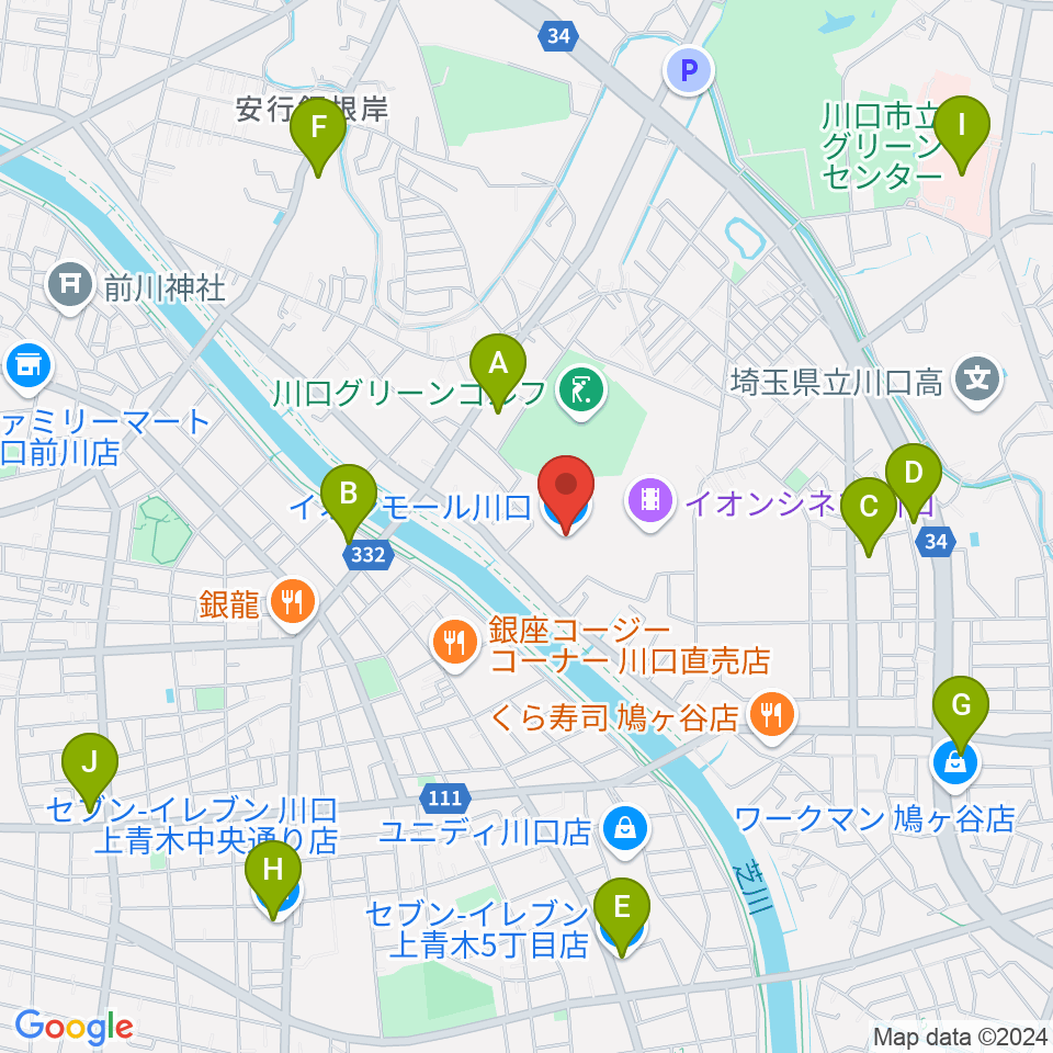 イオンシネマ川口周辺のコンビニエンスストア一覧地図