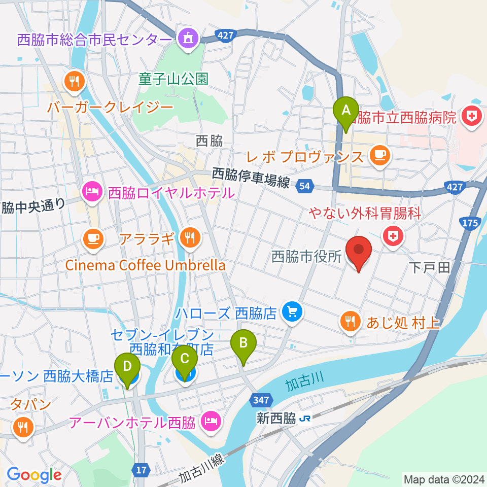 西脇市市民交流施設オリナス周辺のコンビニエンスストア一覧地図