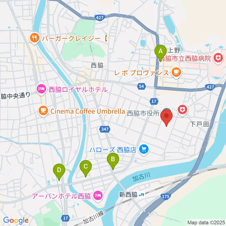 西脇市市民交流施設オリナス周辺のコンビニエンスストア一覧地図