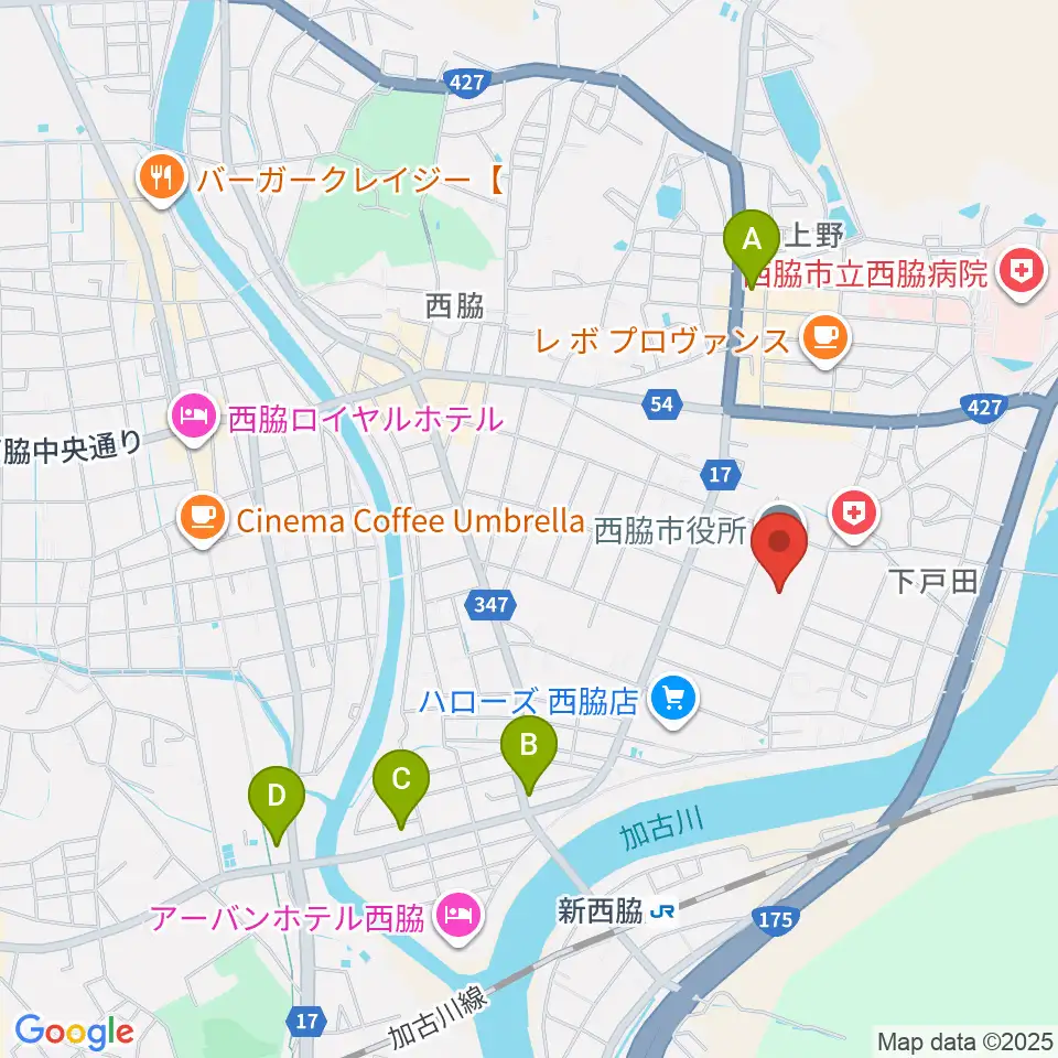 西脇市市民交流施設オリナス周辺のコンビニエンスストア一覧地図