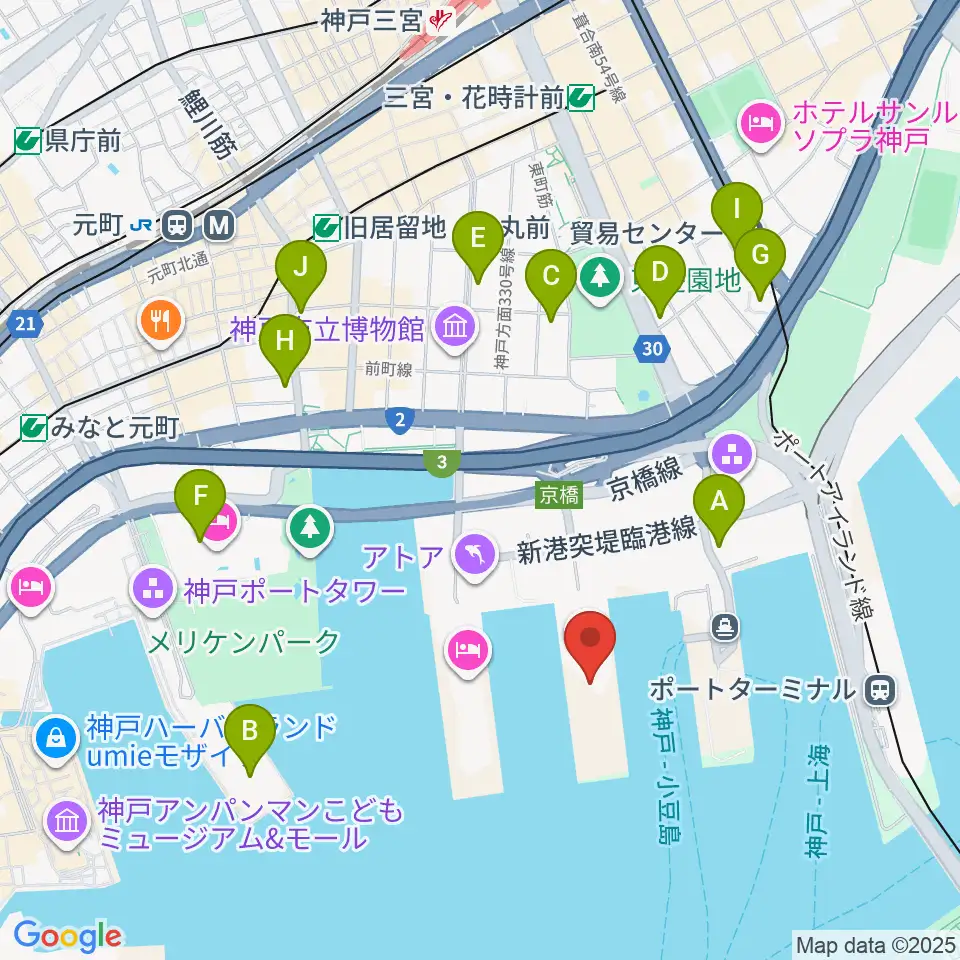 ジーライオンアリーナ神戸周辺のコンビニエンスストア一覧地図