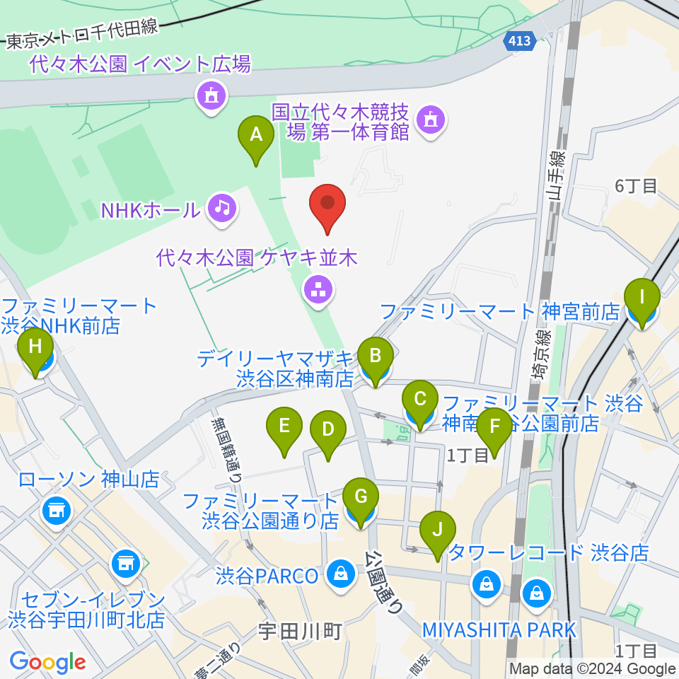 代々木第二体育館周辺のコンビニエンスストア一覧地図