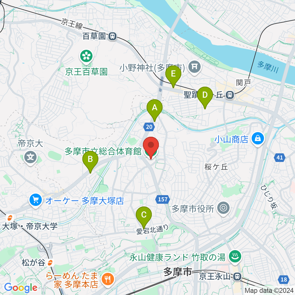 多摩市立総合体育館周辺のコンビニエンスストア一覧地図