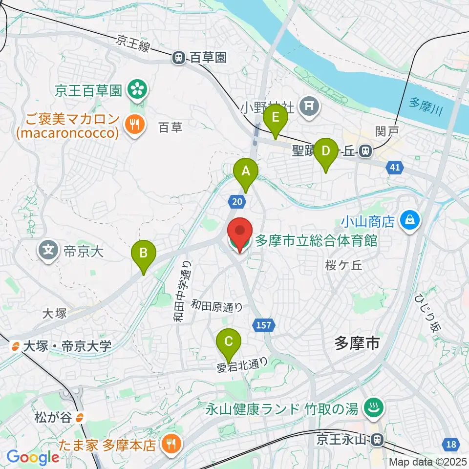 多摩市立総合体育館周辺のコンビニエンスストア一覧地図